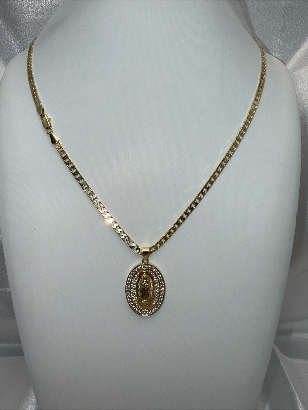 24” 18K Gold Dipped Cuban Link Mother Mary Necklace AAACZ